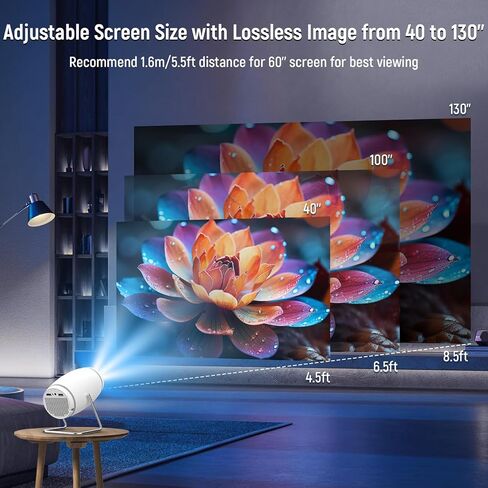 جهاز عرض ، جهاز عرض صغير مع WiFi و Bluetooth ، يدعم 4K 1080p Portable Projector 270 ° Rotatable 130 '' Screen Movie Oncostone متوافق مع الهاتف الذكي/الكمبيوتر/الكمبيوتر المحمول in Kuwait