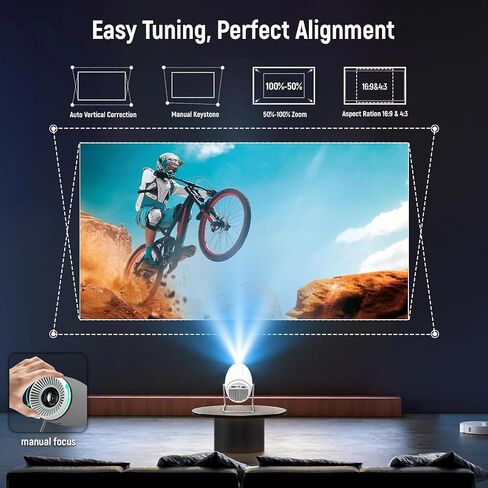 جهاز عرض ، جهاز عرض صغير مع WiFi و Bluetooth ، يدعم 4K 1080p Portable Projector 270 ° Rotatable 130 '' Screen Movie Oncostone متوافق مع الهاتف الذكي/الكمبيوتر/الكمبيوتر المحمول in Kuwait