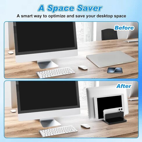 Chunful Adjustable Vertical Laptop Stand for Desk, Acrylic 3 Slot Laptop Holder Desktop, Invisible Desktop Notebook Dock for Notebook Computer, All Gaming Laptops up to 17''(3 Slot) in Saudi Arabia
