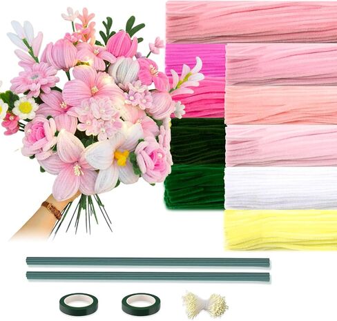 Peryiter 12 Inch Pipe Cleaners Flowers Set 1000 Pcs Pipe Cleaners Chenille Stems Craft Supplies Bulk for Tulip Bouquet Making, Art DIY Craft Projects Creative Gift Party Decorations in Saudi Arabia