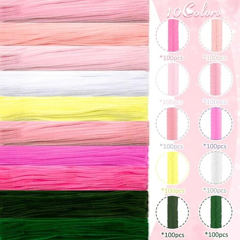 Peryiter 12 Inch Pipe Cleaners Flowers Set 1000 Pcs Pipe Cleaners Chenille Stems Craft Supplies Bulk for Tulip Bouquet Making, Art DIY Craft Projects Creative Gift Party Decorations in Saudi Arabia