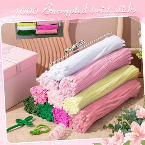 Peryiter 12 Inch Pipe Cleaners Flowers Set 1000 Pcs Pipe Cleaners Chenille Stems Craft Supplies Bulk for Tulip Bouquet Making, Art DIY Craft Projects Creative Gift Party Decorations in Saudi Arabia