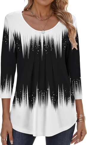 Zeagoo 3/4 Sleeve Tops for Women Crew Neck Blouses Pleated Casual Shirts Fall Work Clothes 2025 in Saudi Arabia