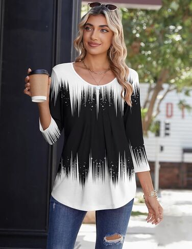 Zeagoo 3/4 Sleeve Tops for Women Crew Neck Blouses Pleated Casual Shirts Fall Work Clothes 2025 in Saudi Arabia