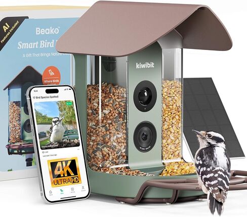 Beako™ AI Smart Bird Feeder with 4K Camera Solar Powered for Outdoors - Ultra HD Live Stream, 10,000+ Species Identification, Real-Time Alerts, Easy Setup & Refill, No Subscription in Kuwait