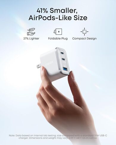 Anker Nano USB C Charger Block, Ultra-Fast 70W Output 3-Port Type C Charger, Fast Charging, Compact and Stylish, for iPhone 16/15 Series, MacBook, iPad, Pixel, Galaxy, and More (Black, Cable Included) in Saudi Arabia