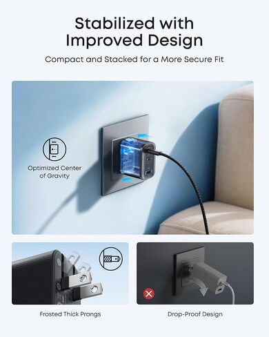 Anker Nano USB C Charger Block, Ultra-Fast 70W Output 3-Port Type C Charger, Fast Charging, Compact and Stylish, for iPhone 16/15 Series, MacBook, iPad, Pixel, Galaxy, and More (Black, Cable Included) in Saudi Arabia