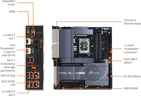 اللوحة الأم GIGABYTE Z890 AERO G Intel Core Ultra (السلسلة 2) LGA 1851، ATX، DDR5، 5xM.2، PCIe 5.0، Thunderbolt 4، WIFI7، Dual 2.5Gbe LAN، EZ-Latch in Kuwait