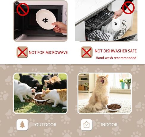 Ceramic Cat Food Bowls for Indoor Cats and Kitten, 4 Cute Cat Feeding Bowls Shallow Whisker Relief Dishes for Cats, 5.9" Wide Pet Plates for Wet & Dry Food and Water, Non-Slip Base, with 4 Spring Toys in Saudi Arabia
