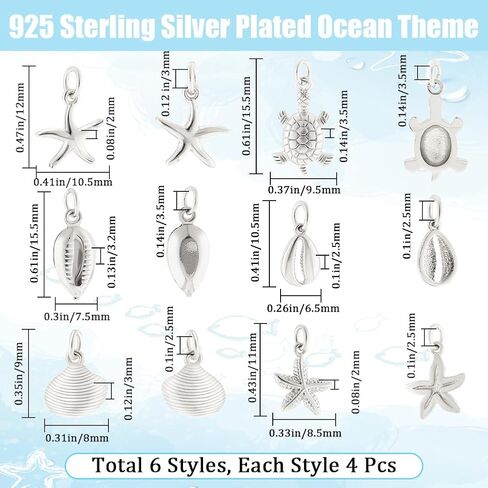 Beebeecraft 24Pcs 6 Styles Small Shell Starfish Tortoise Charm 18K Gold Plated Ocean Sea Animal Necklaces Pendant Charms with Storage Box for Summer DIY Jewelry Making in Saudi Arabia