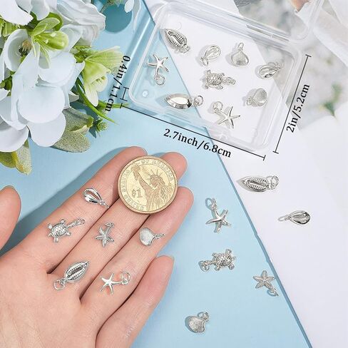 Beebeecraft 24Pcs 6 Styles Small Shell Starfish Tortoise Charm 18K Gold Plated Ocean Sea Animal Necklaces Pendant Charms with Storage Box for Summer DIY Jewelry Making in Saudi Arabia