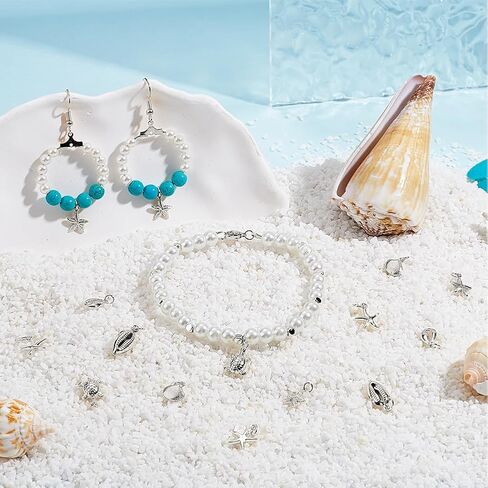 Beebeecraft 24Pcs 6 Styles Small Shell Starfish Tortoise Charm 18K Gold Plated Ocean Sea Animal Necklaces Pendant Charms with Storage Box for Summer DIY Jewelry Making in Saudi Arabia
