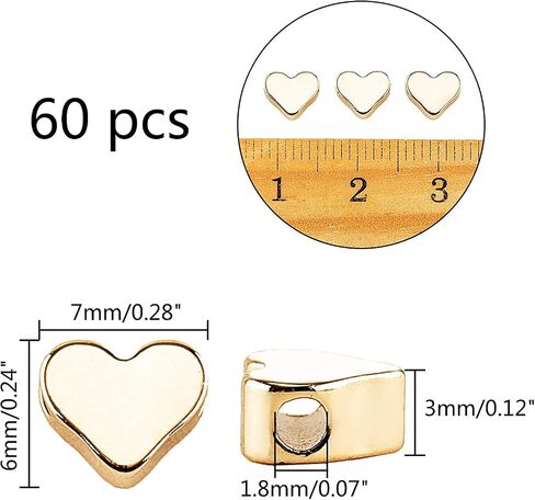 PH PandaHall 60pcs 14K Gold Plated Heart Beads, Heart Spacer Beads 6x7mm Metal Love Brass Loose Bead for Summer Necklace Bracelet Wedding Birthday Jewelry Making in Saudi Arabia