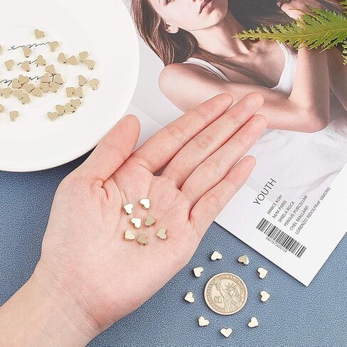 PH PandaHall 60pcs 14K Gold Plated Heart Beads, Heart Spacer Beads 6x7mm Metal Love Brass Loose Bead for Summer Necklace Bracelet Wedding Birthday Jewelry Making in Saudi Arabia