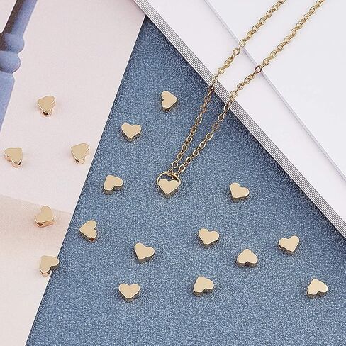 PH PandaHall 60pcs 14K Gold Plated Heart Beads, Heart Spacer Beads 6x7mm Metal Love Brass Loose Bead for Summer Necklace Bracelet Wedding Birthday Jewelry Making in Saudi Arabia