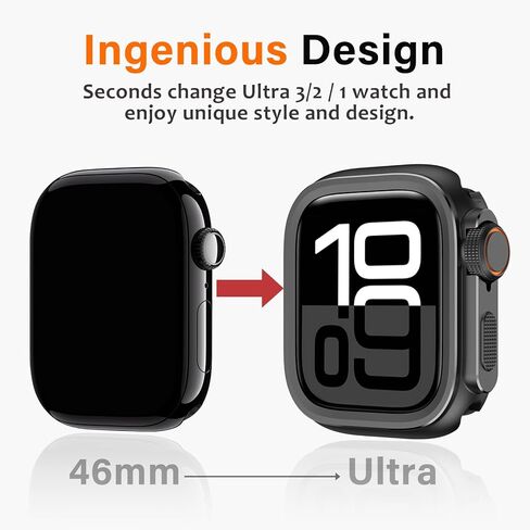 حافظة معدنية 2 في 1 من Amizee متوافقة مع ساعة Apple Series 10 مقاس 46 مم مع غطاء خلفي، غطاء ممتص للصدمات واقٍ متين مقاوم للصدمات لساعة iWatch مقاس 46 مم، أسود in Kuwait
