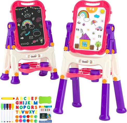 Easel for Kids,Toddler Toys for Ages 2-4, Double-Sided Magnetic Kids Art Easel for 2 Year Old Boy Birthday Gift,Toys for 3 Year Old Boy Dry Erase Boards,Drawing Boadrs for 2 3 4 5 Years Old Girl Gift in Kuwait