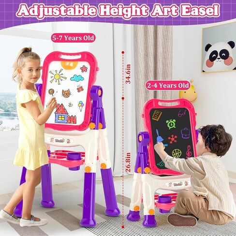 Easel for Kids,Toddler Toys for Ages 2-4, Double-Sided Magnetic Kids Art Easel for 2 Year Old Boy Birthday Gift,Toys for 3 Year Old Boy Dry Erase Boards,Drawing Boadrs for 2 3 4 5 Years Old Girl Gift in Kuwait