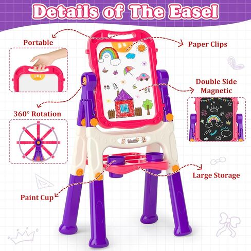 Easel for Kids,Toddler Toys for Ages 2-4, Double-Sided Magnetic Kids Art Easel for 2 Year Old Boy Birthday Gift,Toys for 3 Year Old Boy Dry Erase Boards,Drawing Boadrs for 2 3 4 5 Years Old Girl Gift in Kuwait