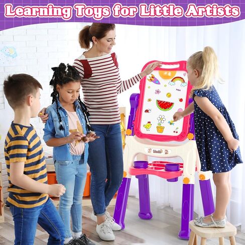 Easel for Kids,Toddler Toys for Ages 2-4, Double-Sided Magnetic Kids Art Easel for 2 Year Old Boy Birthday Gift,Toys for 3 Year Old Boy Dry Erase Boards,Drawing Boadrs for 2 3 4 5 Years Old Girl Gift in Kuwait