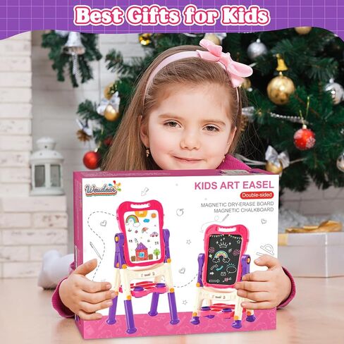 Easel for Kids,Toddler Toys for Ages 2-4, Double-Sided Magnetic Kids Art Easel for 2 Year Old Boy Birthday Gift,Toys for 3 Year Old Boy Dry Erase Boards,Drawing Boadrs for 2 3 4 5 Years Old Girl Gift in Kuwait