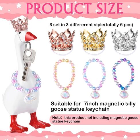 3 Set 7 Inch Mini Desk Goose Outfits with Crystal Rhinestone Tiara Crown Heart Star Bow Shaped Necklace Mini Desk Goose Princess Costume for Magnetic Statue Key Holder Decor in Kuwait