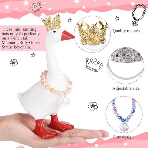 3 Set 7 Inch Mini Desk Goose Outfits with Crystal Rhinestone Tiara Crown Heart Star Bow Shaped Necklace Mini Desk Goose Princess Costume for Magnetic Statue Key Holder Decor in Kuwait