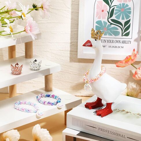3 Set 7 Inch Mini Desk Goose Outfits with Crystal Rhinestone Tiara Crown Heart Star Bow Shaped Necklace Mini Desk Goose Princess Costume for Magnetic Statue Key Holder Decor in Kuwait