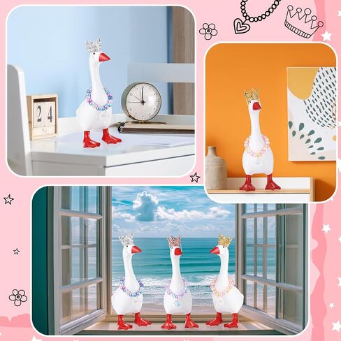 3 Set 7 Inch Mini Desk Goose Outfits with Crystal Rhinestone Tiara Crown Heart Star Bow Shaped Necklace Mini Desk Goose Princess Costume for Magnetic Statue Key Holder Decor in Kuwait
