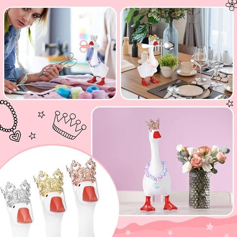 3 Set 7 Inch Mini Desk Goose Outfits with Crystal Rhinestone Tiara Crown Heart Star Bow Shaped Necklace Mini Desk Goose Princess Costume for Magnetic Statue Key Holder Decor in Kuwait