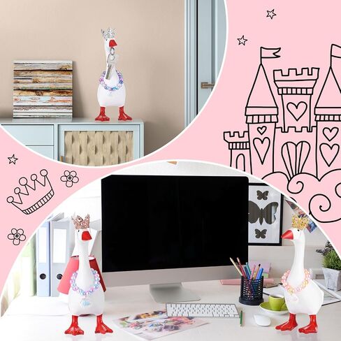 3 Set 7 Inch Mini Desk Goose Outfits with Crystal Rhinestone Tiara Crown Heart Star Bow Shaped Necklace Mini Desk Goose Princess Costume for Magnetic Statue Key Holder Decor in Kuwait