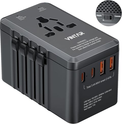 220V to 110V Travel Voltage Converter US to Europe, VINTAR 2000W International Universal Travel Adapter with 4 USB Ports (2 USB C), Step Down Power Converter Adapter Combo for EU UK US AUS in Kuwait
