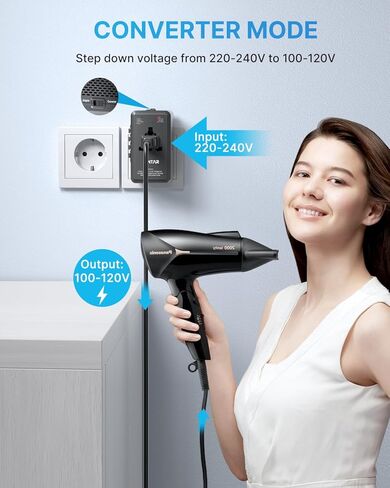 220V to 110V Travel Voltage Converter US to Europe, VINTAR 2000W International Universal Travel Adapter with 4 USB Ports (2 USB C), Step Down Power Converter Adapter Combo for EU UK US AUS in Kuwait