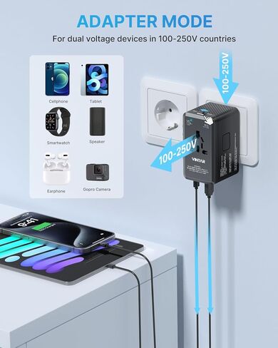 220V to 110V Travel Voltage Converter US to Europe, VINTAR 2000W International Universal Travel Adapter with 4 USB Ports (2 USB C), Step Down Power Converter Adapter Combo for EU UK US AUS in Kuwait