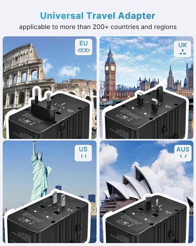 220V to 110V Travel Voltage Converter US to Europe, VINTAR 2000W International Universal Travel Adapter with 4 USB Ports (2 USB C), Step Down Power Converter Adapter Combo for EU UK US AUS in Kuwait