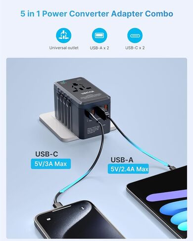 220V to 110V Travel Voltage Converter US to Europe, VINTAR 2000W International Universal Travel Adapter with 4 USB Ports (2 USB C), Step Down Power Converter Adapter Combo for EU UK US AUS in Kuwait