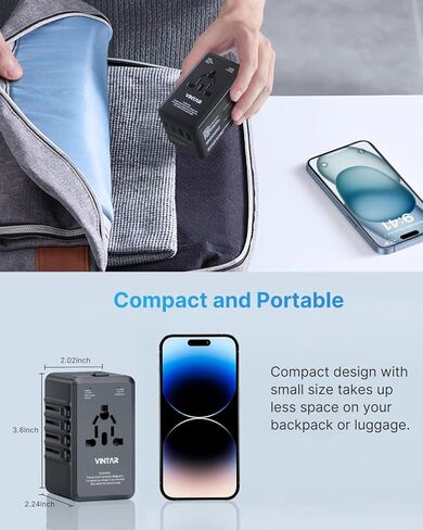 220V to 110V Travel Voltage Converter US to Europe, VINTAR 2000W International Universal Travel Adapter with 4 USB Ports (2 USB C), Step Down Power Converter Adapter Combo for EU UK US AUS in Kuwait