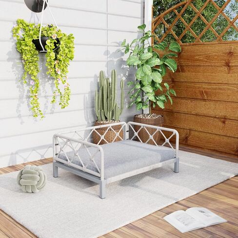 Outdoor Wicker Dog Bed Indoor Rattan Dog Sofa with Soft Cushion (Brown Wicker and Cushion, Large) in Saudi Arabia