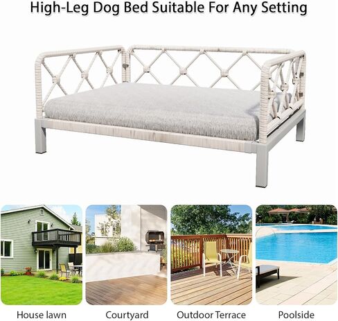 Outdoor Wicker Dog Bed Indoor Rattan Dog Sofa with Soft Cushion (Brown Wicker and Cushion, Large) in Saudi Arabia