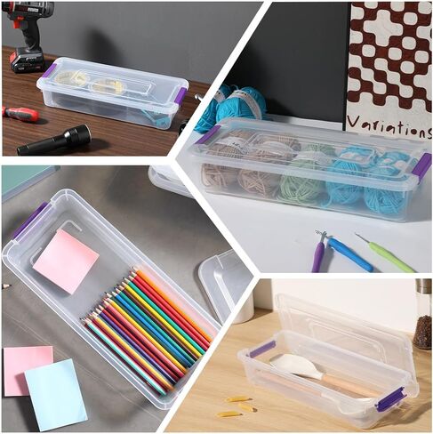 حاويات التخزين البلاستيكية صناديق تخزين حرفية واضحة مع مقبض رمادي ، مربع منظم مع أغطية متينة قابلة للتكديس لتنظيم الحرف والأدوات (4 حزمة 10 كوارت) in Kuwait