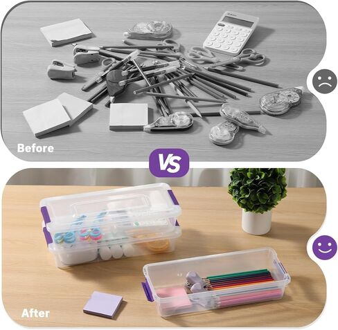 حاويات التخزين البلاستيكية صناديق تخزين حرفية واضحة مع مقبض رمادي ، مربع منظم مع أغطية متينة قابلة للتكديس لتنظيم الحرف والأدوات (4 حزمة 10 كوارت) in Kuwait