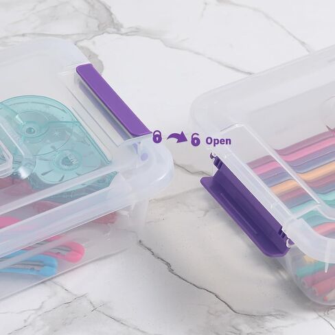 حاويات التخزين البلاستيكية صناديق تخزين حرفية واضحة مع مقبض رمادي ، مربع منظم مع أغطية متينة قابلة للتكديس لتنظيم الحرف والأدوات (4 حزمة 10 كوارت) in Kuwait