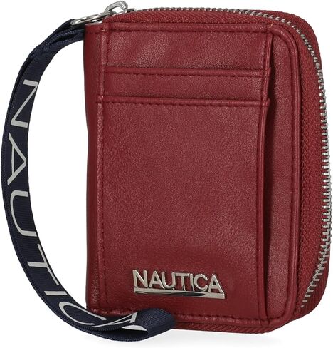 Nautica Everglades Small Wallet for Women, Compact Thin Wristlet, Credit Card Wallet with ID Window, Zippered Coin Purse, Red in Saudi Arabia