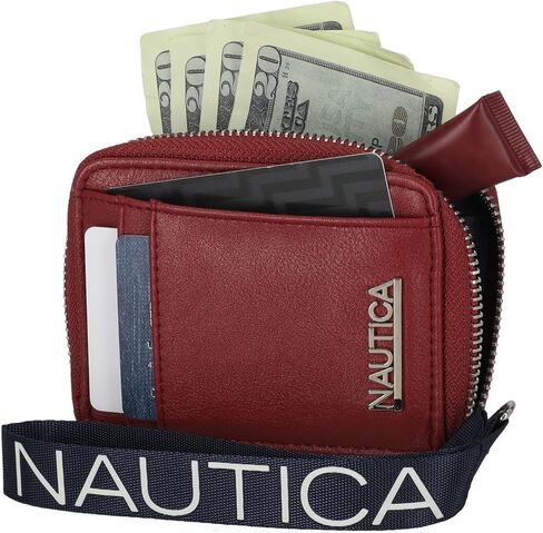 Nautica Everglades Small Wallet for Women, Compact Thin Wristlet, Credit Card Wallet with ID Window, Zippered Coin Purse, Red in Saudi Arabia