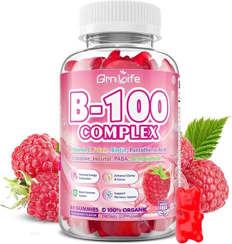 2 Pack Vitamin B Complex Gummies, All B Vitamins + Methyl B12, B1, B2, B3, B5, B6, Biotin, Methylfolate, Vitamin C, Choline, Inositol, PABA for Energy & Immune Support, Raspberry, 120 Count in Kuwait