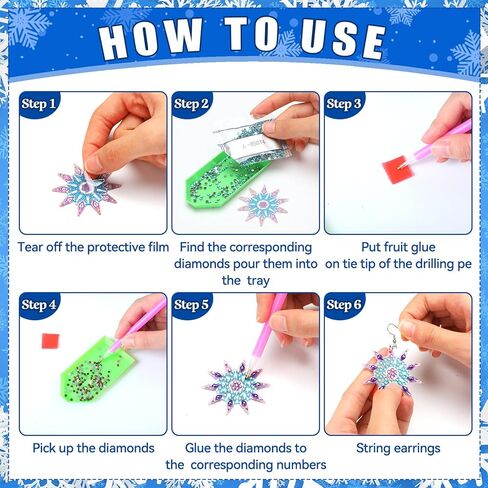 Remuuly 12 Pairs Christmas Diamond Art Earrings Making Kit 5d DIY Dangle Drop Diamond Art Painting Earrings Ornament Christmas Tree Santa Snowflake Snowman Jewelry Making for Adults Women Tool Kit in Saudi Arabia