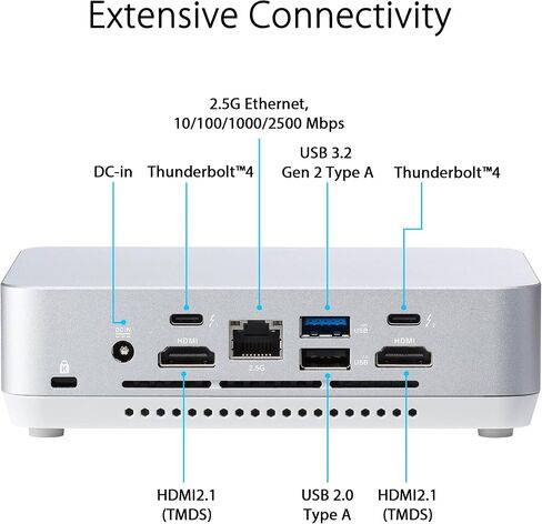 ASUS NUC 15 Pro+ Full System Mini PC with Intel Series 2 Core Ultra 5 225H, 16GB DDR5 RAM, 512GB SSD, Thunderbolt™ 4, Wi-Fi 7, Bluetooth 5.4, Win 11 Home, Toolless Silver Aluminum Chassis, VESA Mount in Saudi Arabia