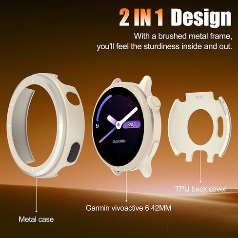 علبة Bearddo Metal لـ Garmin Vivoactive 6 Smartwatch ، 2 في 1 مديك من الفولاذ المقاوم للصدأ وغطاء خلفي مع إكسسوارات القماش التنظيف ، حالة وقائية مقاومة للصدمات الوعرة لـ 6 رجال نشطين رماديون داكن رماديون in Kuwait