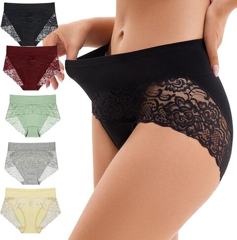 Sexy Lace Women Panties High waisted Tummy Control Comfortable Underwear cotton Female Briefs 5 Pack in Saudi Arabia