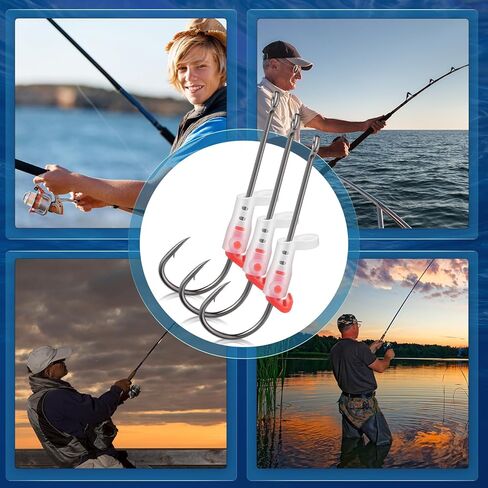 Luminous Live Shrimp Hooks, Upgraded High Carbon Steel Barbed Hooks Saltwater Corrosion-Resistant, for Freshwater & Saltwater Fishing, Ideal for Bass, Groupers, Catfish & More Fish (2/0 * 6+3/0 * 6) in Kuwait